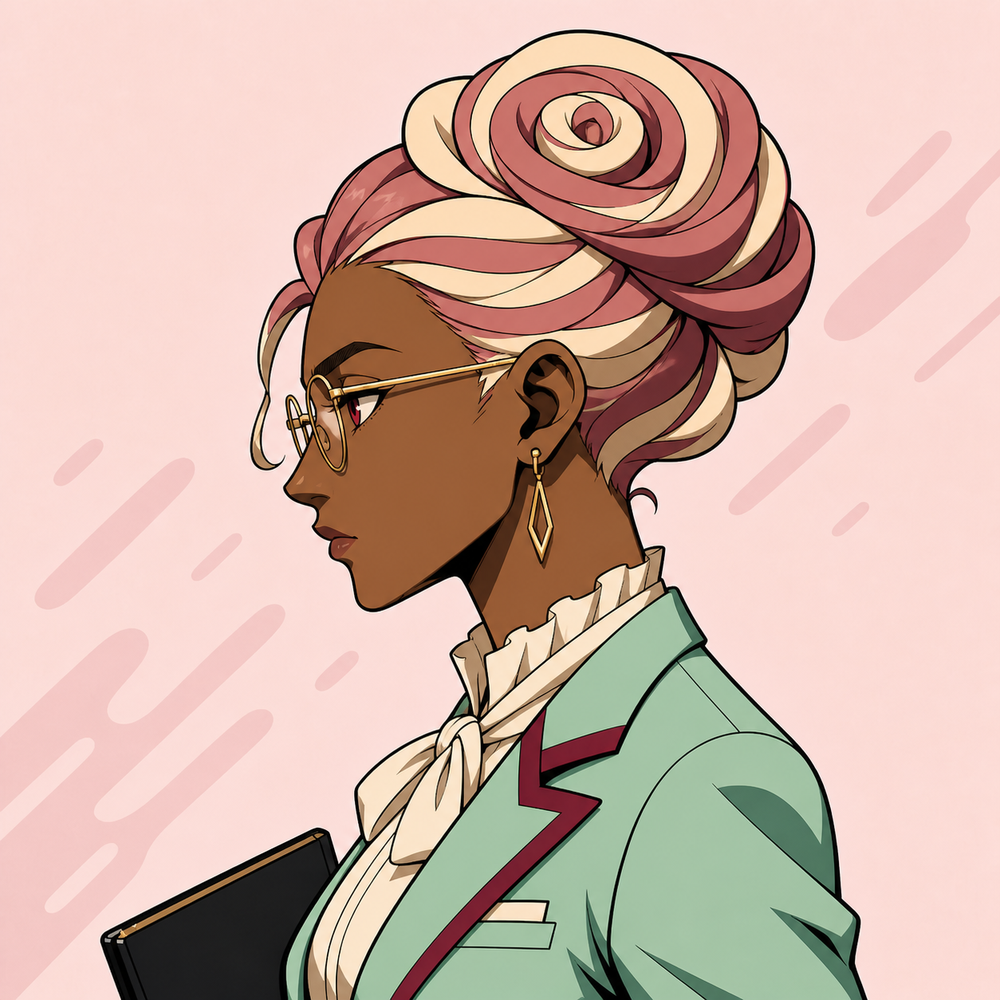 Adult confectionery spirit entrepreneur anime profile artwork