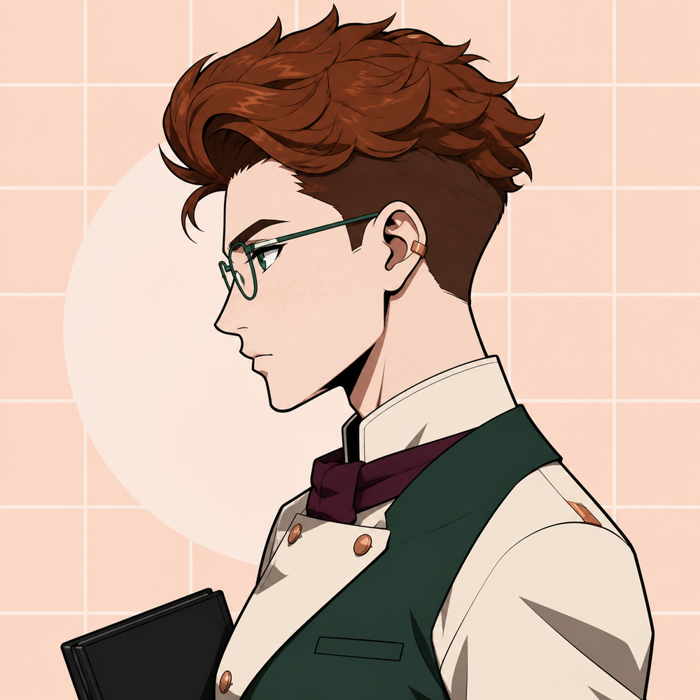 White nonbinary culinary tactician anime profile artwork