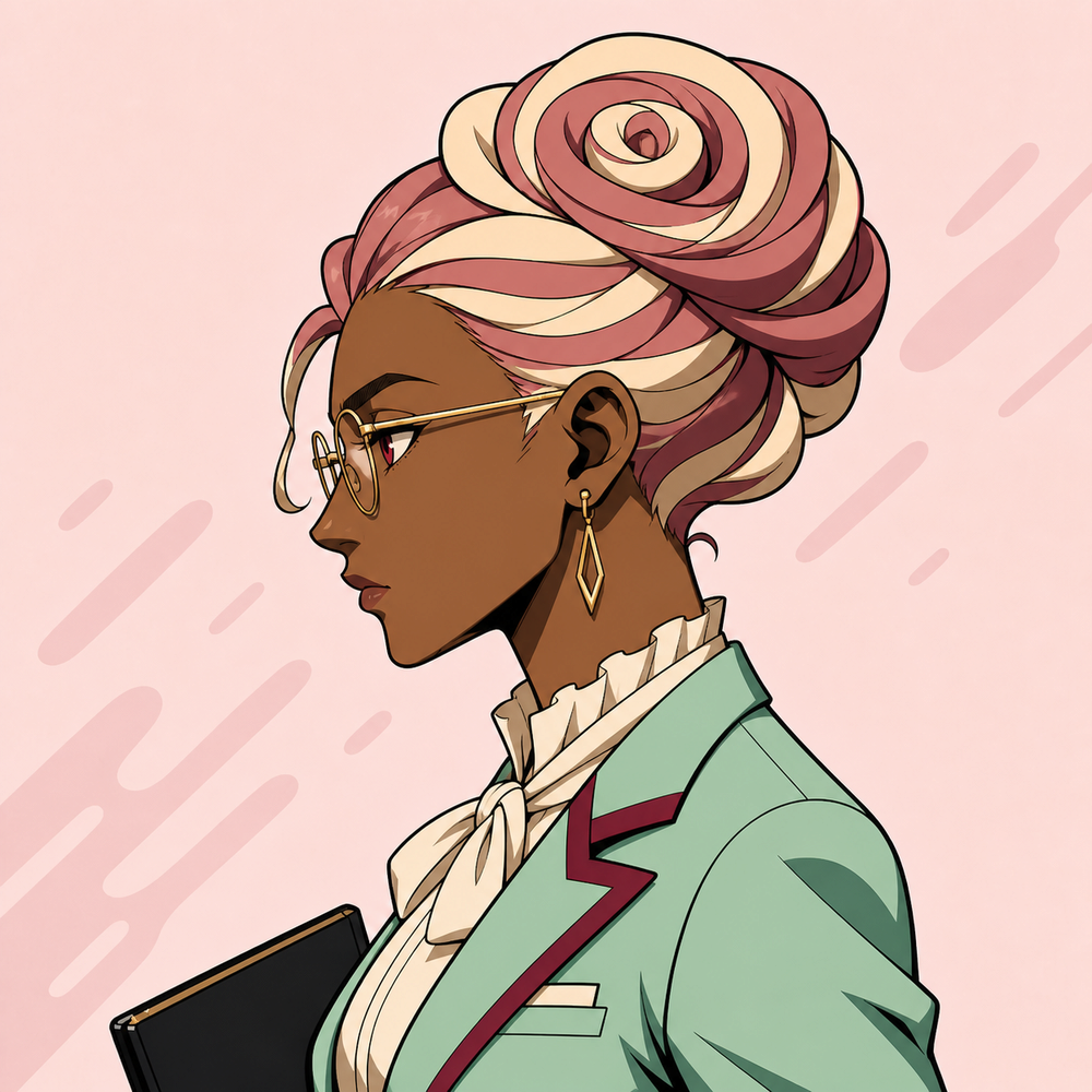 Adult confectionery spirit entrepreneur anime profile artwork